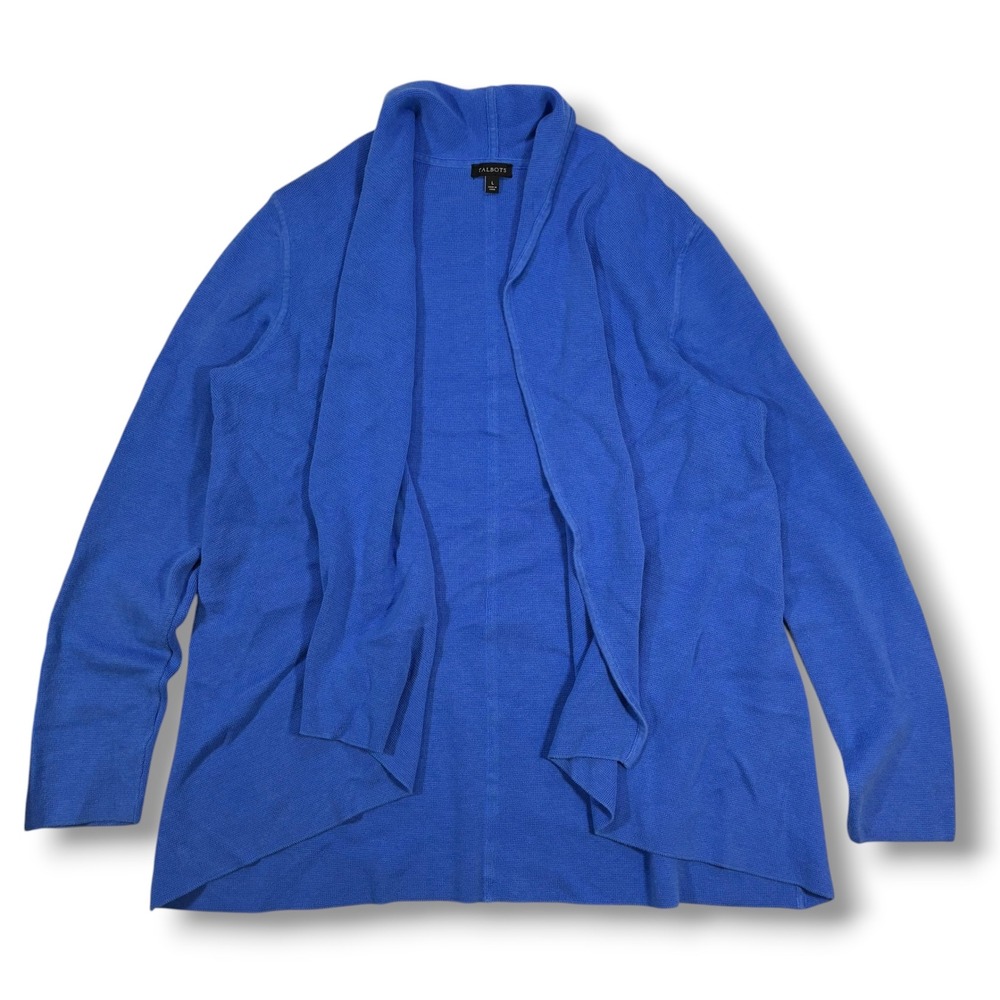 Talbots Womens Blue Open Front Cardigan Sweater Duster‎ Long Sleeve Size L